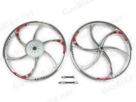 Aluminum Mag Wheels with 44T Sprocket - HY22 (Silver) 80CC Gas Motorized Bicycle