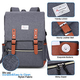 Modoker Vintage Laptop Backpack With USB Charging Port Lightweight School College Bag Bookbag Rucksack Fits 15-inch Notebook, Grey