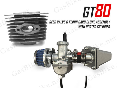 GT80 Reed Valve & Keihin Carburetor Clone Assembly with Ported Cylinder