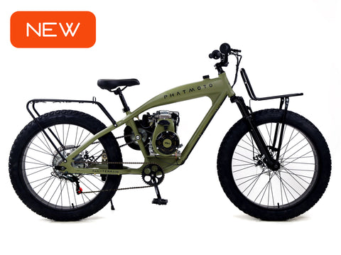 PHATMOTO™ ALL TERRAIN Fat Tire 2023 - 79cc Motorized Bicycle 7-Speed (Matte Army Green)