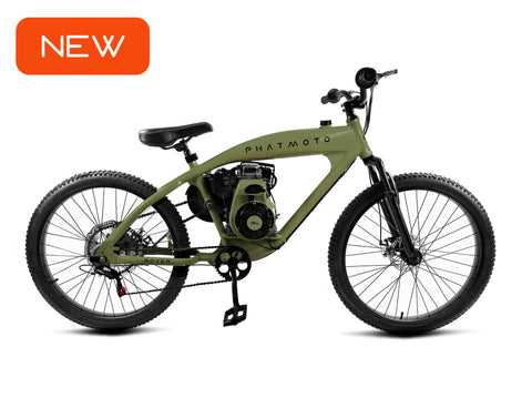 PHATMOTO™ Rover 2023 - 79cc Motorized Bicycle 7-Speed (Matte Green)