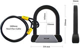 SIGTUNA U Lock - 16mm Hardened Steel Bike lock with 1800mm Woven Steel Flex Cable + Keyhole Cover