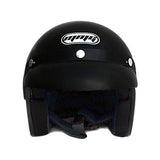 MMG 207 - Motorcycle 3/4 Open Face Helmet Snap On Visor Street Cafe Racer D O T - Glossy Black (Large) with Goggles