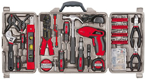 Apollo Tools DT0738 161 Piece Complete Household Tool Kit with 4.8 Volt Cordless Screwdriver and Most Useful Hand Tools and DIY accessories