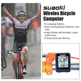 Suaoki Wireless Bike Computer Bicycle Speedometer Bike Odometer with LCD Backlight, 5 Language Displays, Auto Power On/Off Systems, Multi Function for Cycling