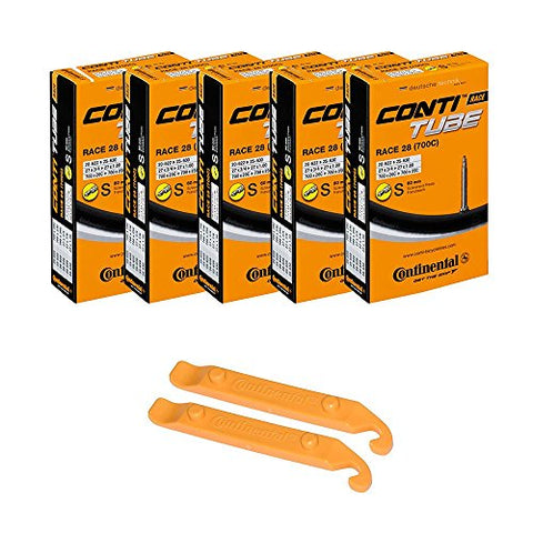 Continental Bicycle Tubes Race 28 700x20-25 S60 Presta Valve 60mm Bike Tube Super Value Bundle (Pack of 5 Conti tubes & 2 Conti tire lever)