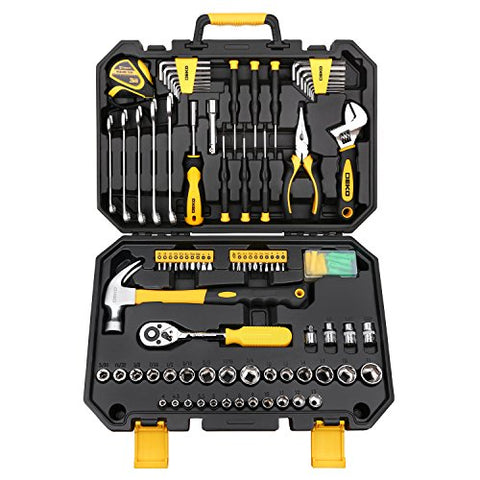 DEKOPRO 128 Pieces Tool Set--General Household Hand Tool Kit, Auto Repair Tool Set, with Plastic Toolbox Storage Case (128PCS)
