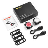 Ascher USB Rechargeable Bike Light Set,Super Bright Front Headlight and Free Rear LED Bicycle Light,650mah Lithium Battery,4 Light Mode Options, Water Resistant IPX4(2 USB cables and 4 Strap Included)
