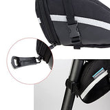 CestMall 1.2L Bicycle & MTB Cycling PU Saddle Bag, Waterproof Bike Bag Back Seat Pouch, Bicycle Repair Tools Pocket Pack with Reflective Stripes (New Black)