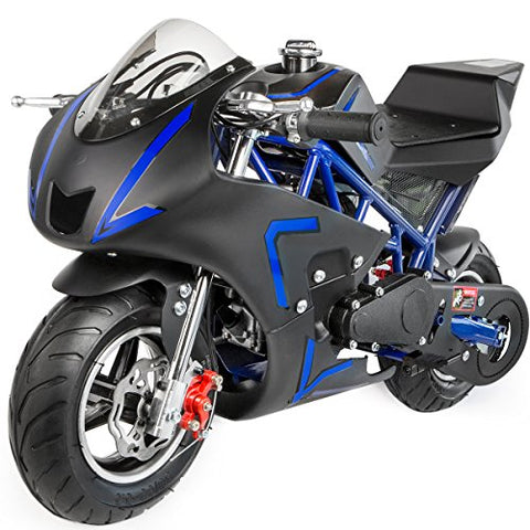 XtremepowerUS 40CC 4-Stroke Gas Power Mini Pocket Motorcycle Ride-on, Blue/Black, EPA Certificated