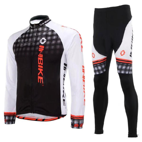 Inbike Outdoor Cycling Polyester + Spandex Jacket + Pants for Men - White + Black